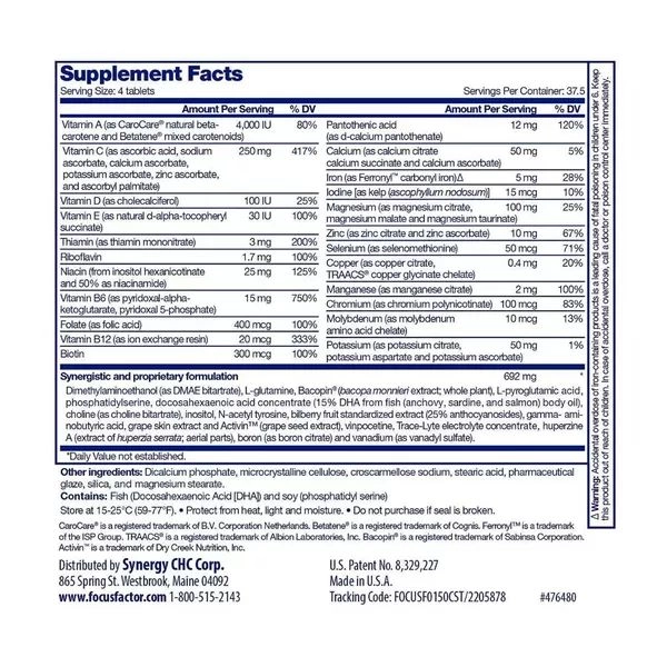 Focus Factor, 180 comprimidos, Factor Nutrition