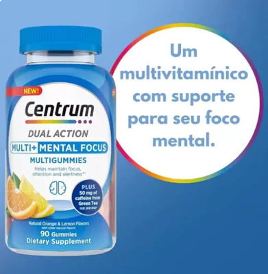 Centrum Dual Action, Para Foco E Energia, 90 Gomas Sabor Laranja Natural e Limão