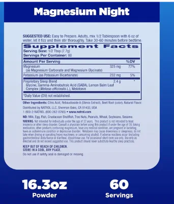 Magnesium Night, Mood + Stress, Carbonato e Glicinato de Magnésio 325mg, 462g em Pó, Natrol