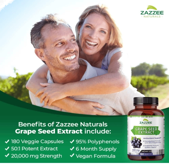 Grape Seed Extract, Semente de Uva 20.000mg, 180 Cápsulas,  Zazzee