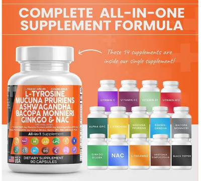 Cogni Edge, Gujisa L Tirosina 1000mg, Com Mucuna Prurien, Bacopa, Ashwagandha e NAC, 90 Cápsulas, Clean Nutraceuticals