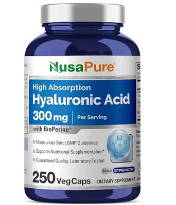 Ácido Hialurônico 300mg, 250 Cápsulas, NusaPure