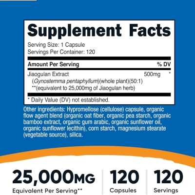 Jiaogulan Extract 25.000mg, 50:1, Ginseng do Sul, 120 Cápsulas, Nutricost
