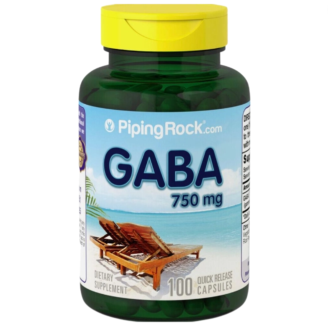 Gaba, 750mg, 100 Cápsulas, PipingRock