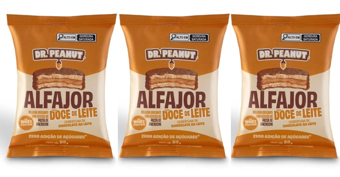 Alfajor, Sabor Doce de Leite com Cobertura de Chocolate ao Leite, 3 Unidades Cada 55g, Dr Peanut