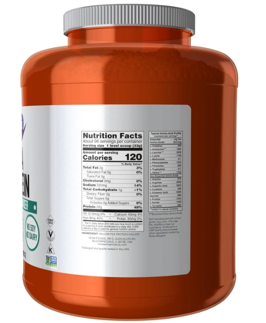 Pea Protein, Proteína de Ervilha, 3,175kg Sem Sabor, Now