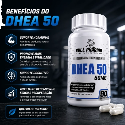 DHEA 50mg, Energia, Disposição e Suporte Hormonal, 90 Cápsulas, Bull Pharma
