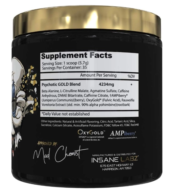 Pre Treino Psychotic Gold, Sabor Laranja, 200g, Insane Labz