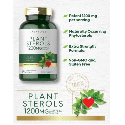 Plant Sterols, Esteróis Vegetais 1200mg com Beta-Sitosterol, 240 Cápsulas, Carlyle 