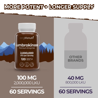 Lumbrokinase Premium Enzymes 2000000 LKU por porção, 120 Cápsulas, Long Life Nutri