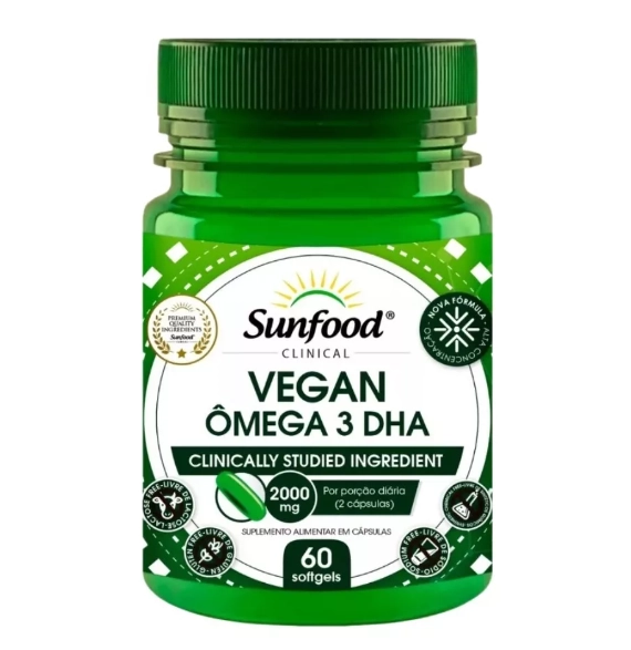 Vegan Omega 3, DHA de Algas Marinhas, 60 Capsulas, Sunfood 