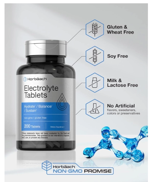Electrolyte Hydration, Eletrólitos, 200 Comprimidos, Horbaach