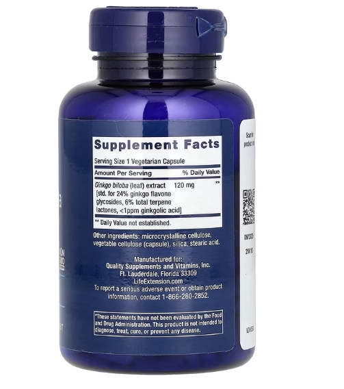 Ginkgo Biloba, Extrato Certificado, 120mg, 365 Cápsulas, Life Extension