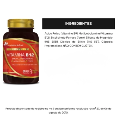 Vegan  Vitamina B12 + Ácido Fólico + Ferro, 60 Cápsulas, Flora Nativa