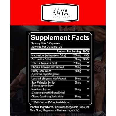 Ultra Testosterone com ongkat Ali, Horny Goat Weed e Tribulus, 180 Cápsulas, Kaya Naturals