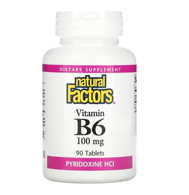 Vitamina B6, Cloridrato de Piridoxina, 100 mg, 90 Comprimidos, Natural Factors