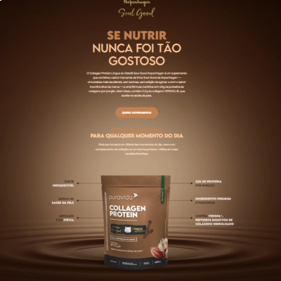 Collagen Protein, 23gr De Proteína Do Colágeno, 450gr, Sabor Chocolate Língua de Gato, Pura vida