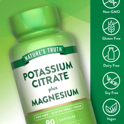 Potássio + Magnésio, Hidratação, Recuperação Muscular e Equilíbrio Diário, 90 Cápsulas, Nature's Truth