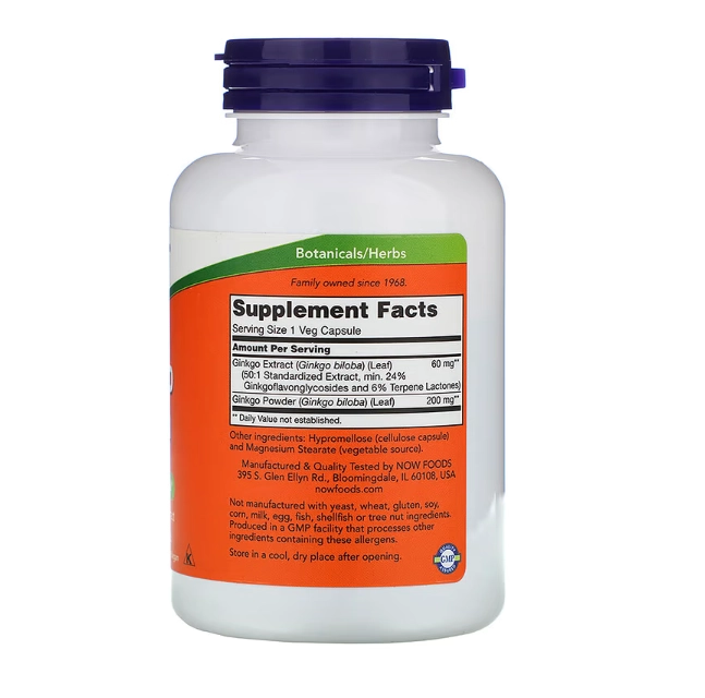 Ginkgo Biloba, 60 mg, 240 Cápsulas, Now