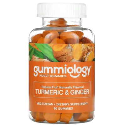 Gomas de Turmeric e Gengibre, Sabor Frutas Tropicais, 90 Gomas, Gummiology