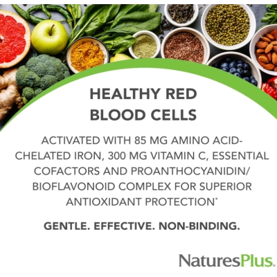 Hema-Plex Iron, Ferro 85mg com Vitamina C e Bioflavonoides, 60 Cápsulas, NaturesPlus 