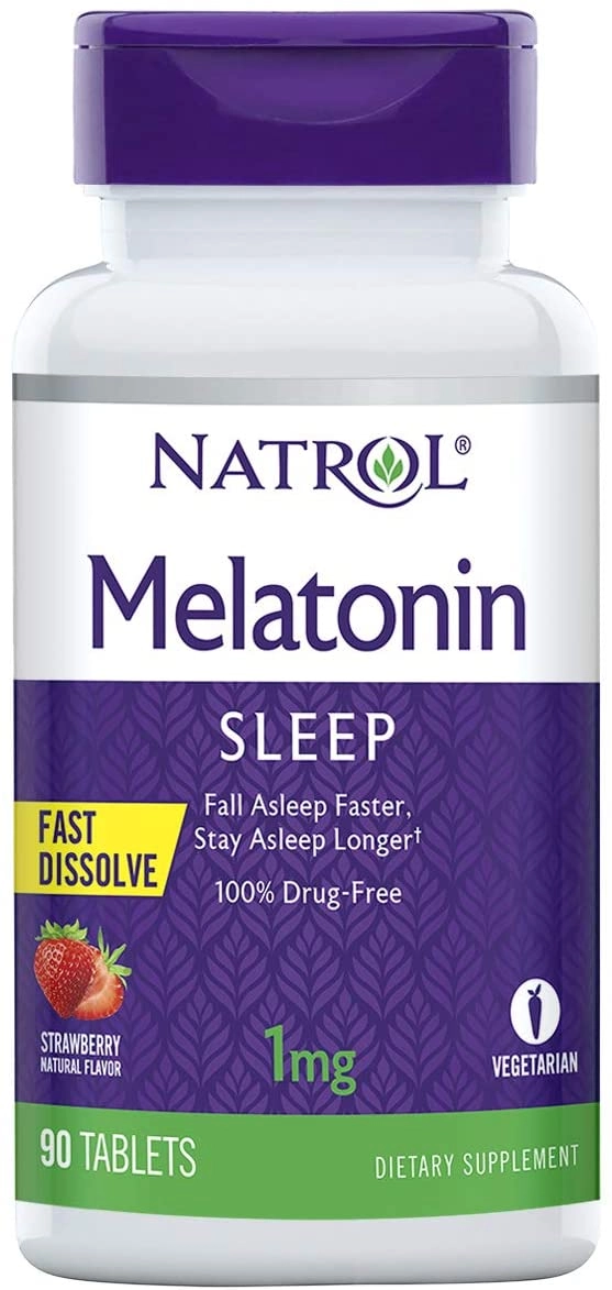 Melatonina, 1mg, Sublingual, Sabor Morango, 90 Comprimidos, Natrol
