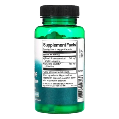AjiPure L-Arginina 540mg com L-Citrulina, 60 Cápsulas, Swanson