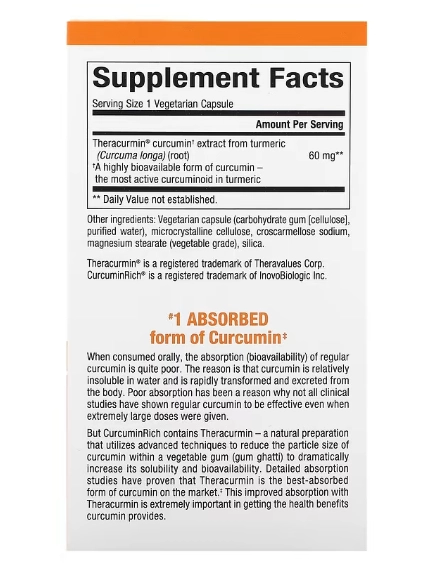 CurcuminRich, Theracurmin Dupla Potência, 60mg, 30 cápsulas, Natural Factors
