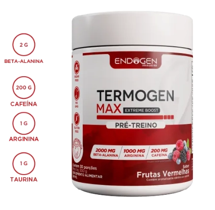 Termogen Max, Termogenico com Cafeina, 300g Sabor Frutas Vermelhas, Endogen