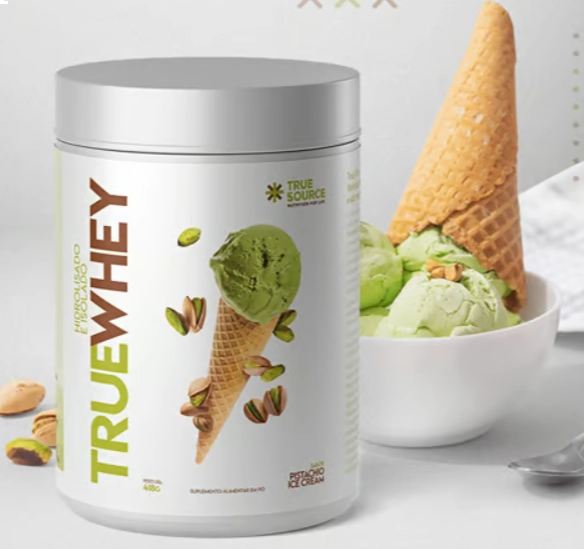 True Whey, Hidrolisado e Isolado, 837g, Sabor Sorvete de Pistache, True Source