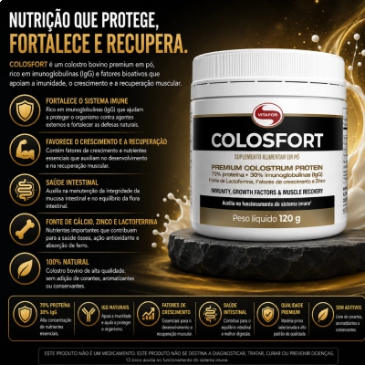 Colosfort Premium Colostrum Protein, Imunidade e Saúde Intestinal, 120g, Vitafor