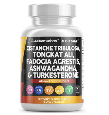 Alpha Drive, Cistanche Tribulosa com Tongkat Ali e Ashwagandha, 60 Cápsulas, Clean Nutraceuticals