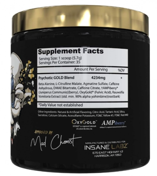Pre Treino Psychotic Gold, Sabor Laranja, 200g, Insane Labz