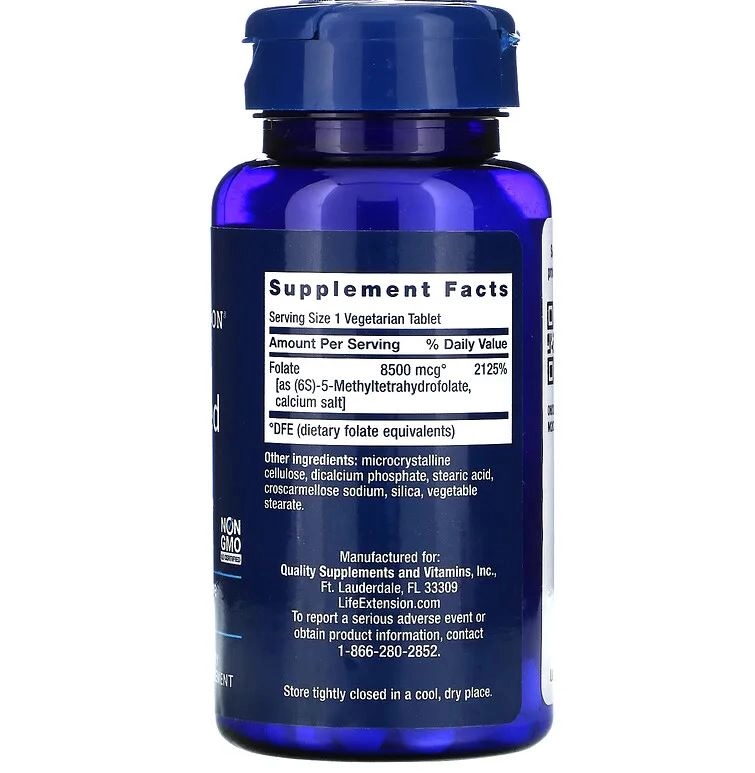 Folato Otimizado de Alta Potência, 8.500 mcg DFE, 30 Comprimidos, Life Extension