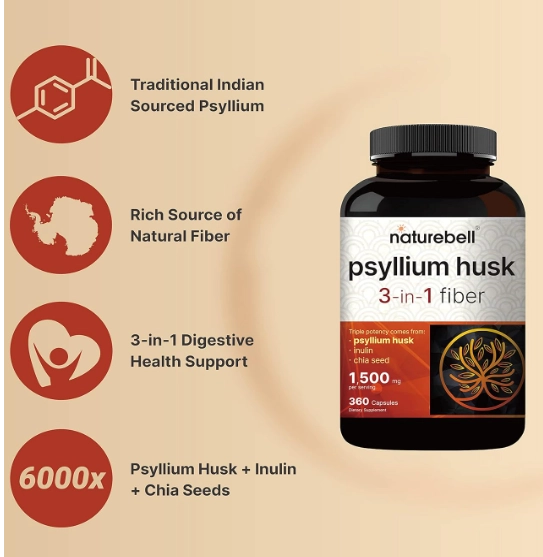 Psyllium Hush 1500mg, 360 Capsulas, Naturebell