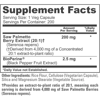 Saw Palmetto Extract 4,000 mg 200 Cápsulas, NusaPure
