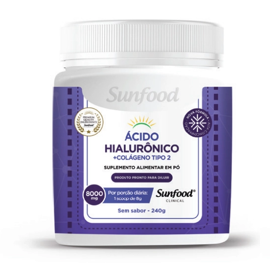 Ácido hialuronico + Colágeno tipo 2, 8000mg, 240g, Sunfood