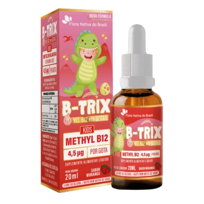Kit 3 Unidades, B-TRIX Metilcobalamina (Vitamina B12 Infantil) Sabor Morango, 20ml - Flora Nativa do Brasil