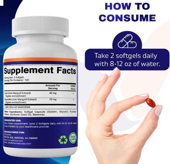 Luteina 40mg com Zeaxantina 10mg, 240 Softgels, Vitamatic
