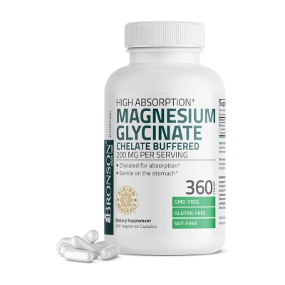 Magnésio Glicinato 200mg, Relaxamento, Qualidade do Sono e Equilíbrio Diário, 360 Cápsulas, Bronson