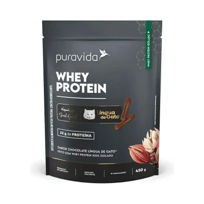 Whey Protein Isolado, Sabor Chocolate Língua de Gato, 450g, Puravida