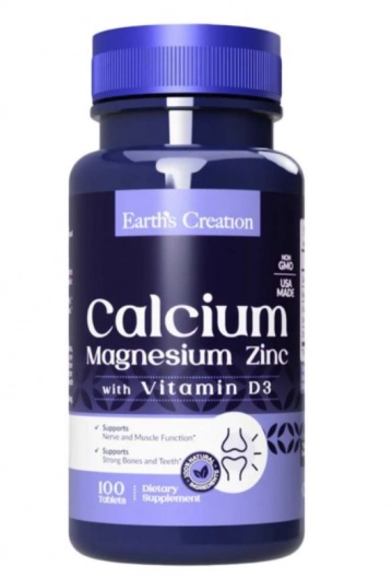 Cálcio, Magnésio E Zinco Com Vitamina D3, 100 Cápsulas, Earths Creation
