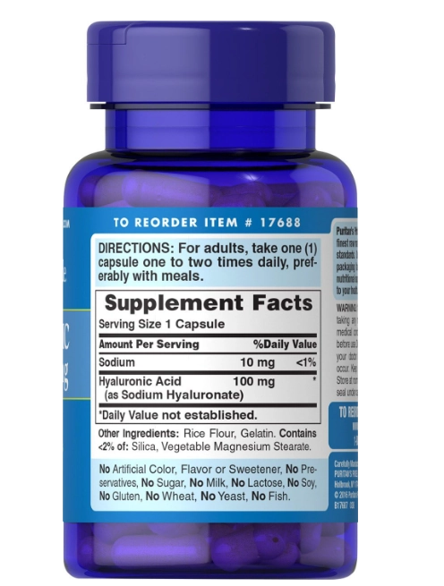 Hyaluronic Acid, Ácido Hialuronico 100mg, 60 Cápsulas, Puritan's Pride