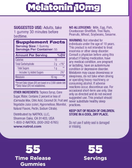 Melatonina 10mg, Time Release, 55 gomas, Natrol