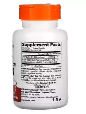 Coenzima CoQ10 Alta absorção, 200mg com BioPerine, 60 Cápsulas, Doctor's Best