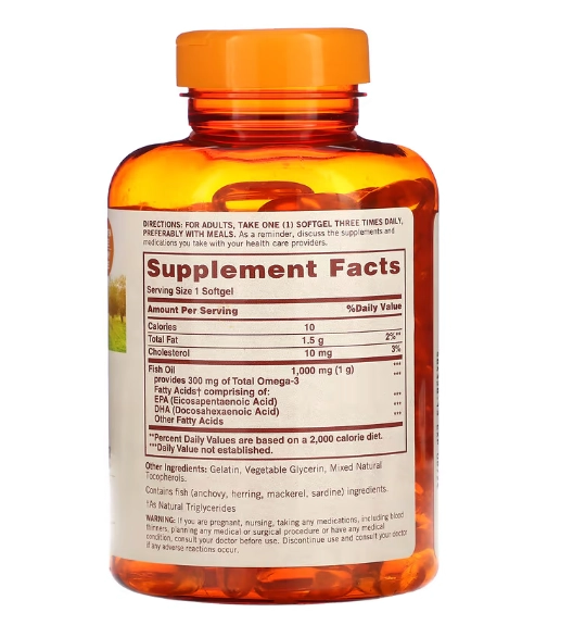 Fish Oil, Ômega, 1000mg, 200 Cápsulas, Sundown