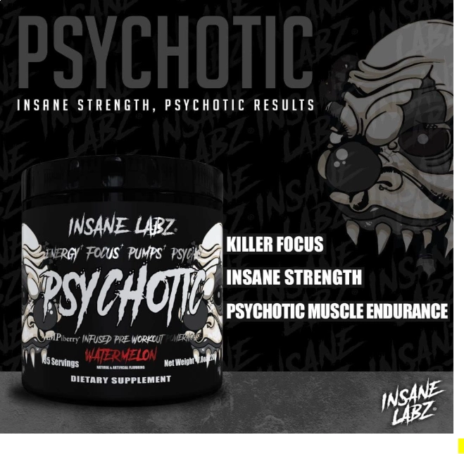 Pré Treino Psychotic Black, Sabor Fruit Punch, 220g, Insane Labz
