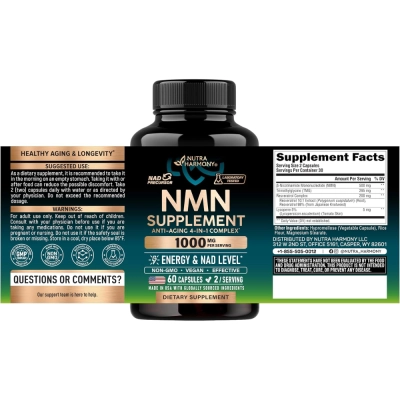 Complexo NMN 4 em 1 Anti-Aging, 1000mg, 60 Cápsulas, Nutra Harmony