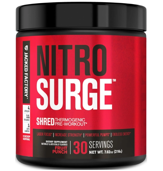  Pré-Treino Nitro Surge, 216g Sabor Fruit Punch, Jacked Factory