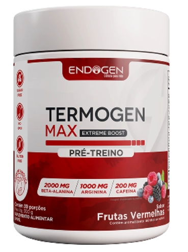 Termogen Max, Termogenico com Cafeina, 300g Sabor Frutas Vermelhas, Endogen